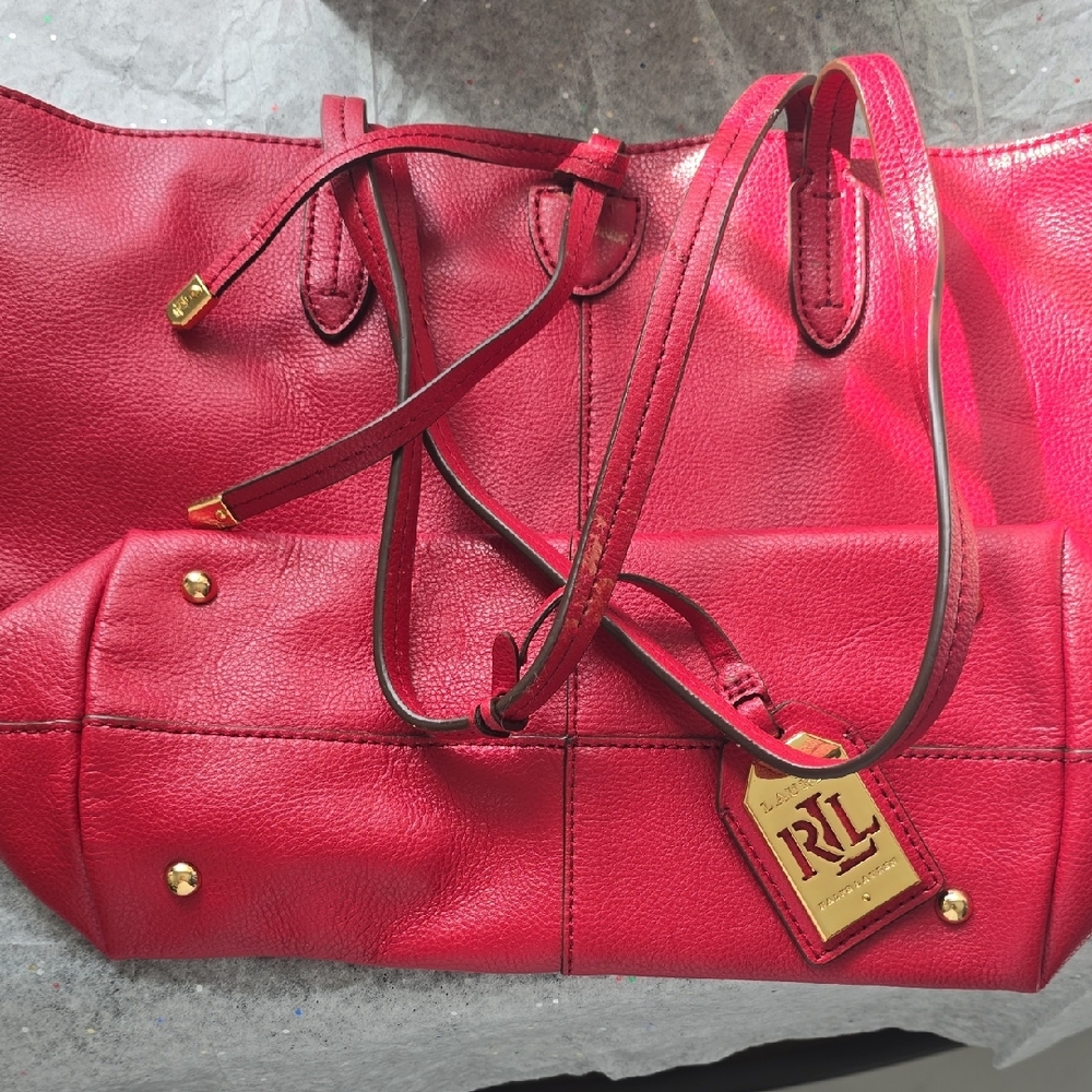 Ralph Lauren Vibrant Red Tote with Gold Accents